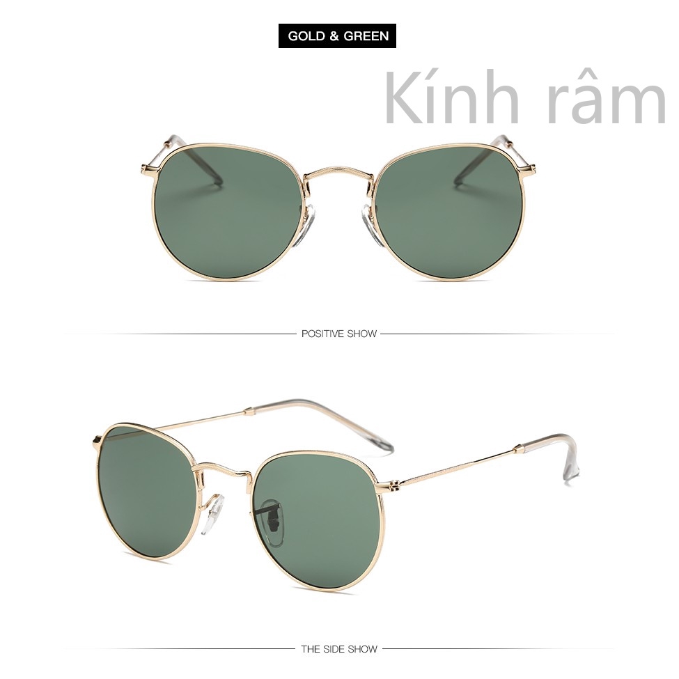 Kính mát gọng kim loại hình tròn hiệu ứng tráng gương nhiều màu tùy chọn