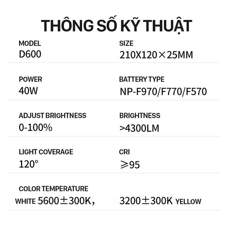 Đèn LED D600  40W hỗ trợ chiếu sáng cho quay phim, chụp ảnh chuyên nghiệp