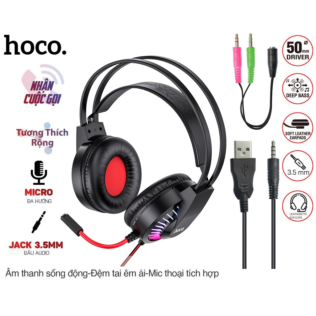 Tai nghe chụp tai hoco có mic đàm thoại Gaming/Học online Headphone ( HÀNG CHÍNH HÃNG )