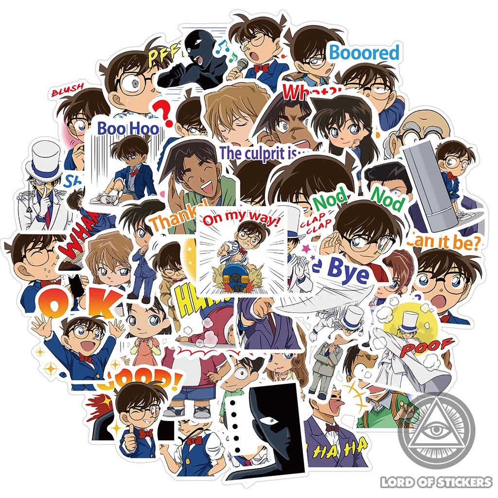 Set 50 Nhãn Dán Thám Tử Lừng Danh Conan Sticker Anime Manga Chống Thấm Nước Trang Trí Mũ Nón Bảo Hiểm, Laptop, Vali, Sổ