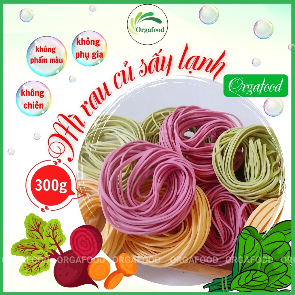 Mì rau củ bản to Orgafood túi 300 gram 10 vắt, mì hữu cơ sấy lạnh không chiên qua dầu, ăn kiêng, eatclean, cho bé ăn dặm