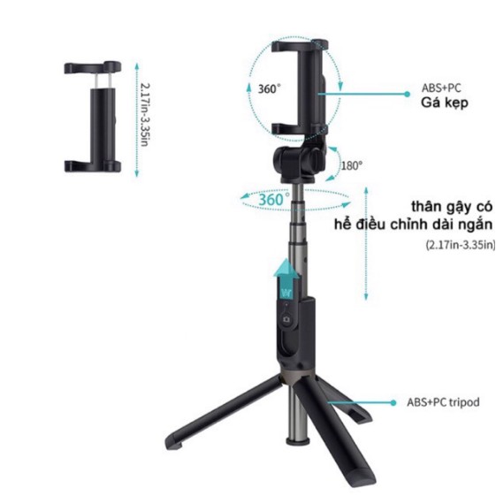 Gậy Tự Sướng Bluetooth Selfie Stick Tripod L01 Có Chân Chụp Ảnh Cao Cấp - Siêu chắc chắn