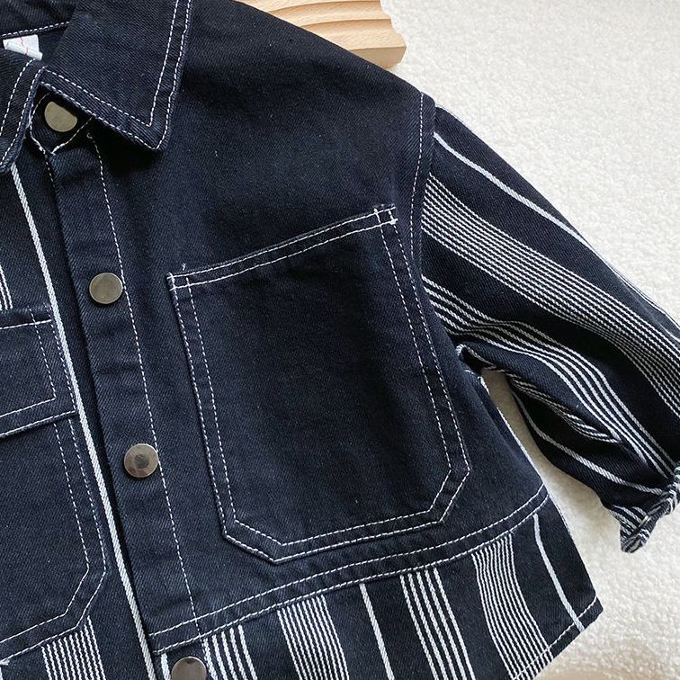 Áo Khoác Denim Tay Dài Kẻ Sọc Màu Sắc Trẻ Trung Phong Cách Hàn Quốc Cho Nam