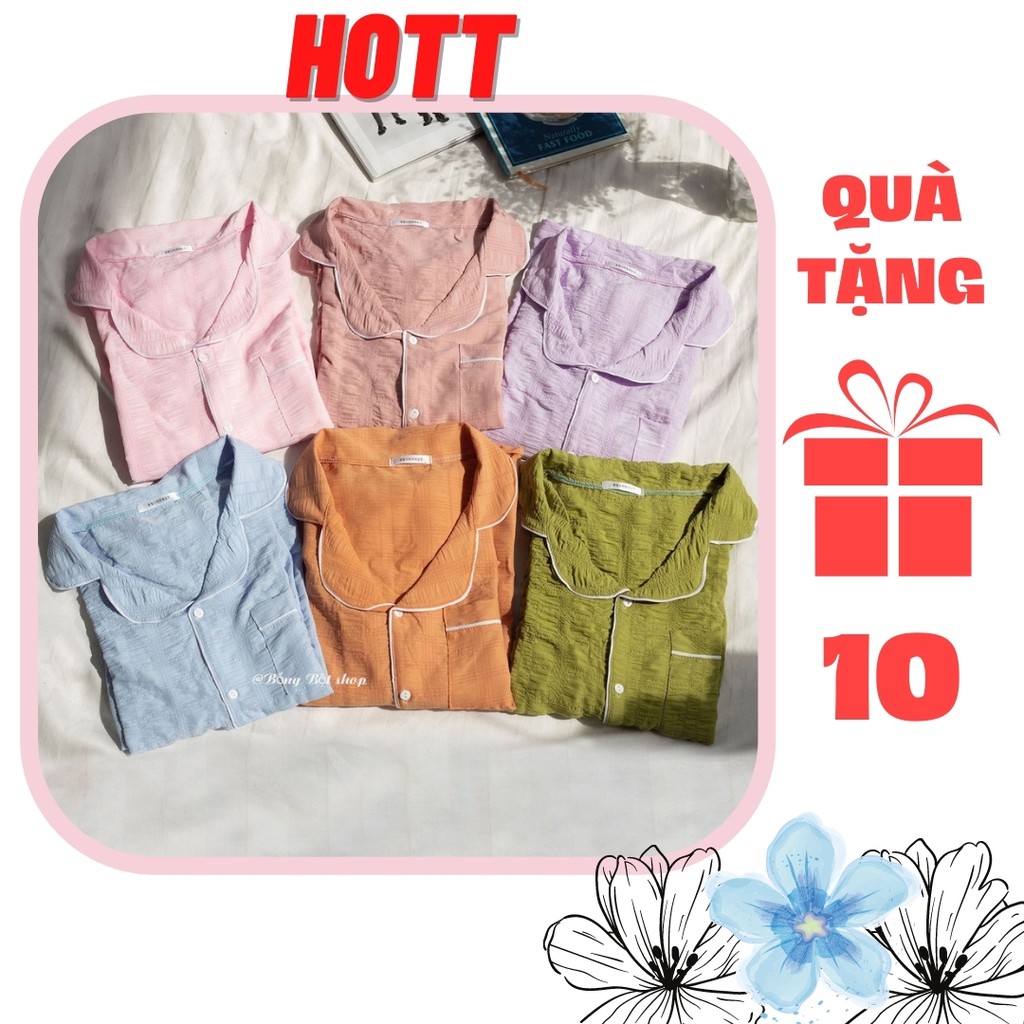 Bộ ngủ nữ mặc nhà chất đũi nhăn cao cấp hottgirl shop, đồ ngủ nữ  hottrend 2021