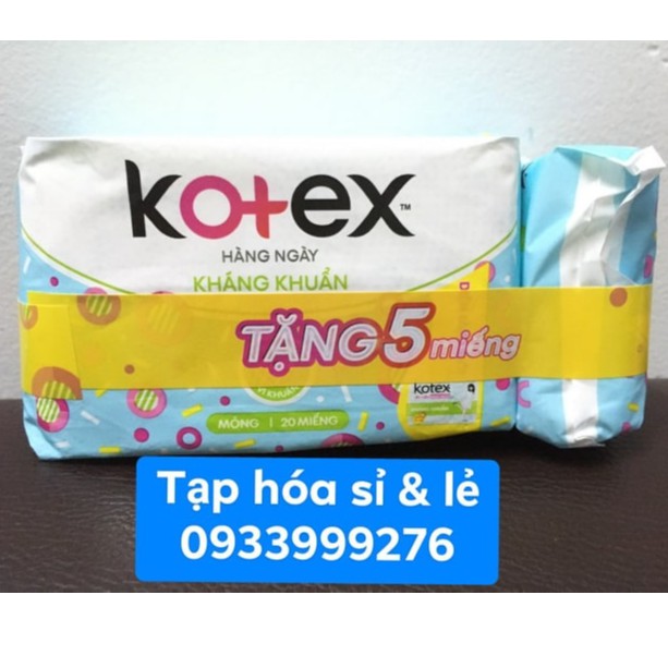 Băng vệ sinh kotex Hàng Ngày Kháng Khuẩn Mỏng Gói lớn 20 miếng tặng