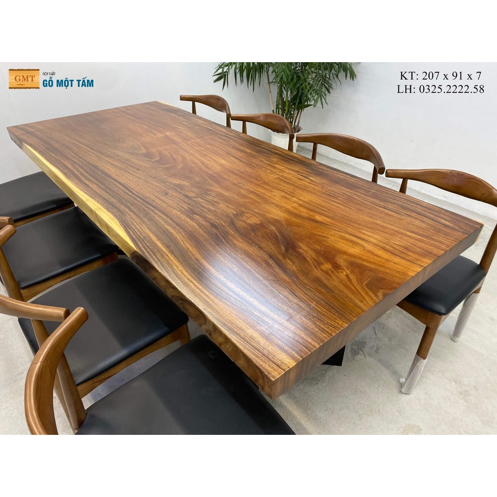 Bàn ăn 8 ghế, bàn ghế ăn hiện đại, bàn ăn thông minh, bàn ghế ăn, bàn ăn gỗ tự nhiên, bàn ăn gỗ me tây dài 2,07m dày 7cm
