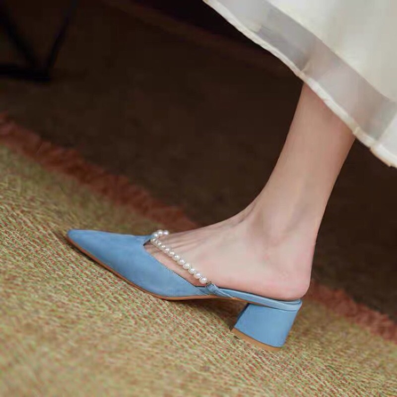 Sục cao gót gắn dây hạt sang chảnh thời trang nữ - SB39 - Oula Store