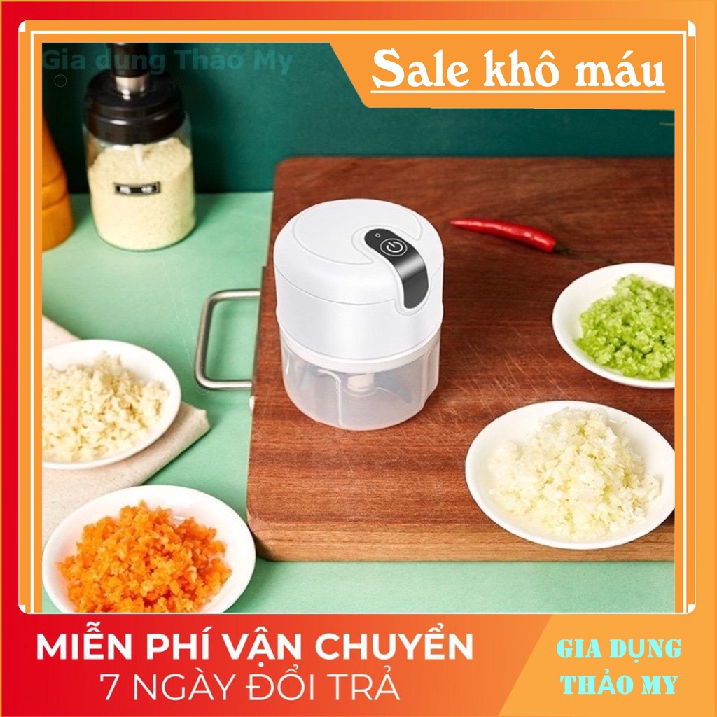 Máy xay mini tỏi ớt, rau củ quả, sạc điện, xay thịt, 250ml