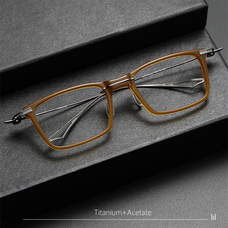 Kính vuông hẹp theo phong cách hiện đại, khung gương hỗn hợp sợi titan và acetate, nhẹ, kính quang học nam văn phòng, phù hợp với đầu to, MASUNAGA thiết kế ACT-SEVEN