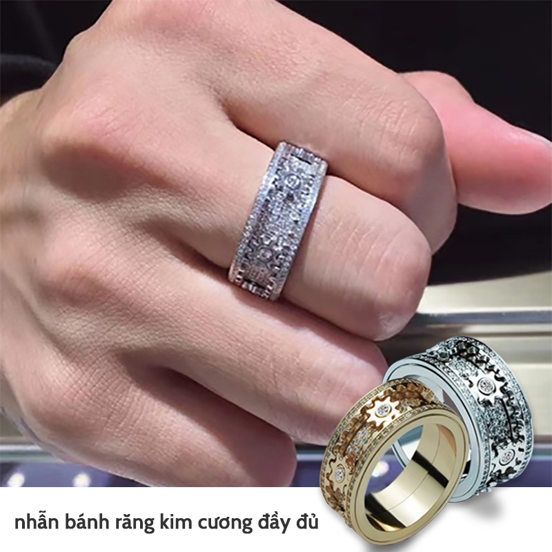 Nhẫn Hình Bánh Răng Kim Cương Có Thể Xoay Được Màu Bạc / Vàng Hồng Steampunk Cho Cặp Đôi Nam Và Nữ