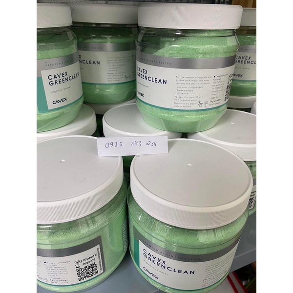 Bột ngâm làm sạch khay lấy dấu, tan alginate tan cao su cavex Hà lan hộp 1kg tái sử dụng