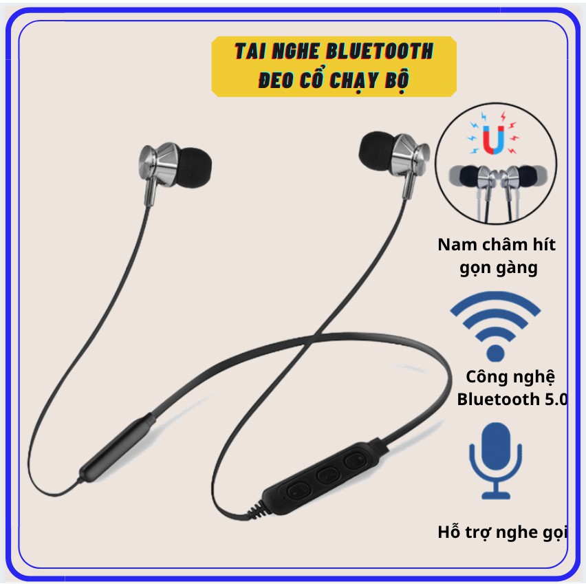 Tai Nghe Bluetooth Đeo Cổ Thể Thao Chạy Bộ Chạy Xe Có Mic Chống Ồn Chống Nước Công Nghệ Bluetooth 5.0