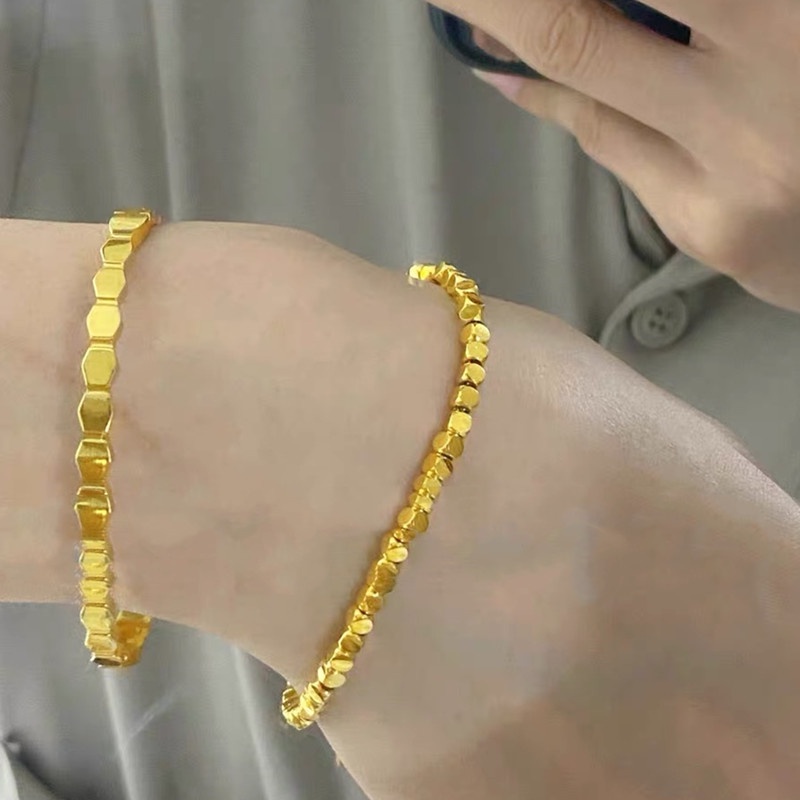 Vòng tay titan nữ 18k vàng chống gỉ Lắc tay hình khối bằng titan trang sức