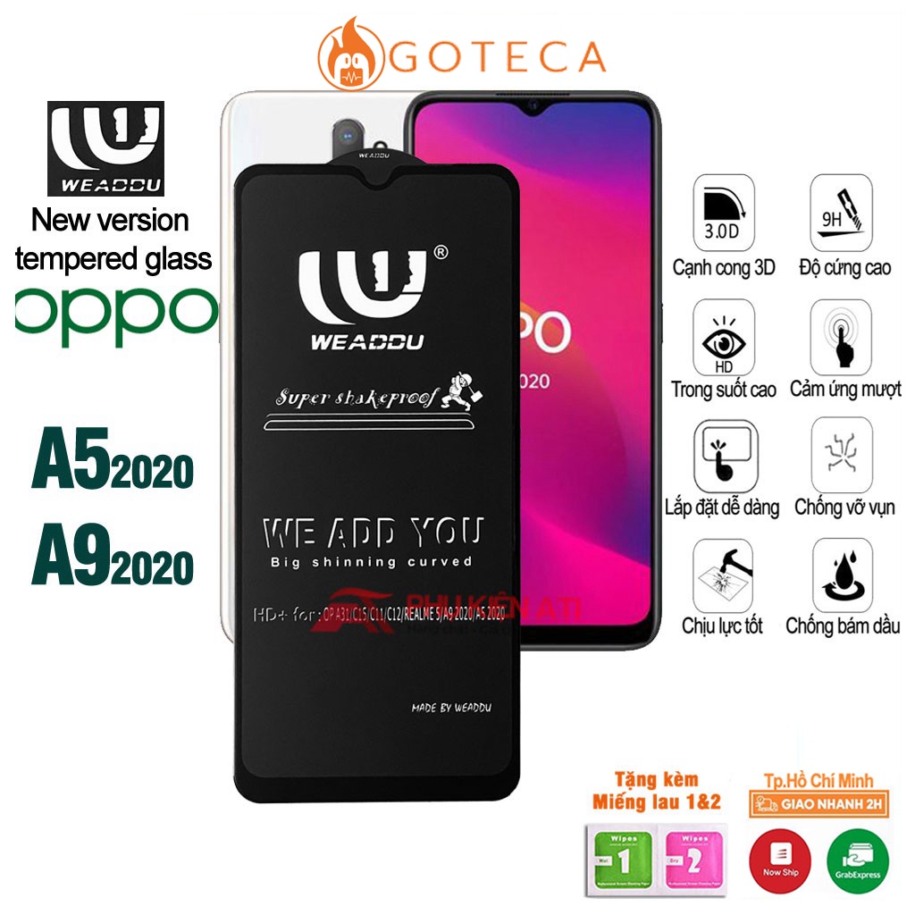 Kính cường lực Oppo A9 2020/ A5 2020 WEADDU -Loại tốt,cảm ứng mượt mà-Phiên bản nâng cấp kính 9D,21D,111D