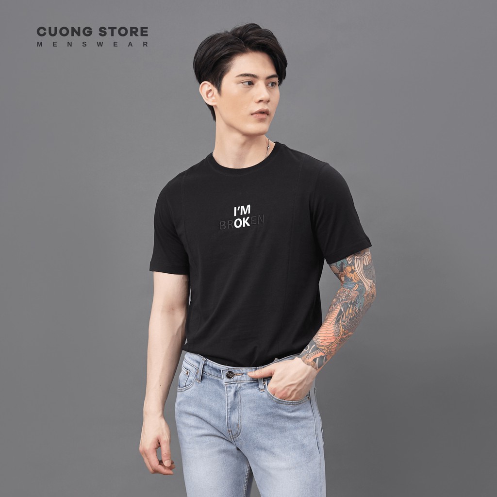Áo thun cổ tròn thêu chữ I'M OK - I'M BROKEN CHEMICAL 2103005 chất cotton cao cấp dày dặn chuẩn form - MENFIT