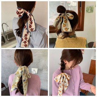 Dây cột tóc/quàng cổ bằng lụa họa tiết hoa đáng yêu phong cách cổ điển