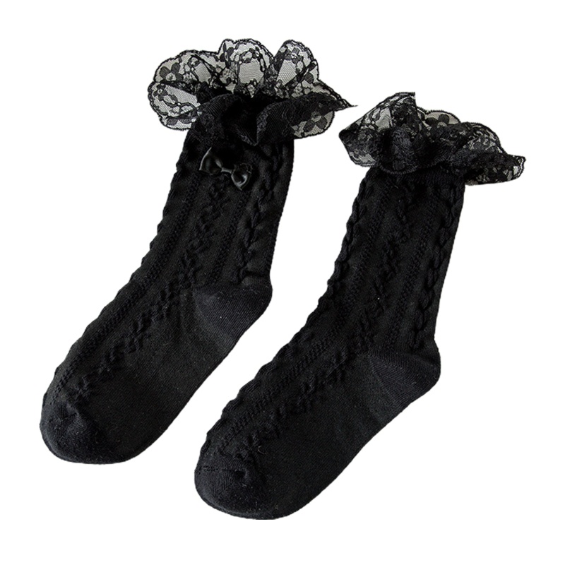 Đôi Vớ Bằng Vải Cotton Dệt Kim Phối Ren Đính Nơ Phong Cách Lolita Thời Trang Mùa Hè Cho Nữ