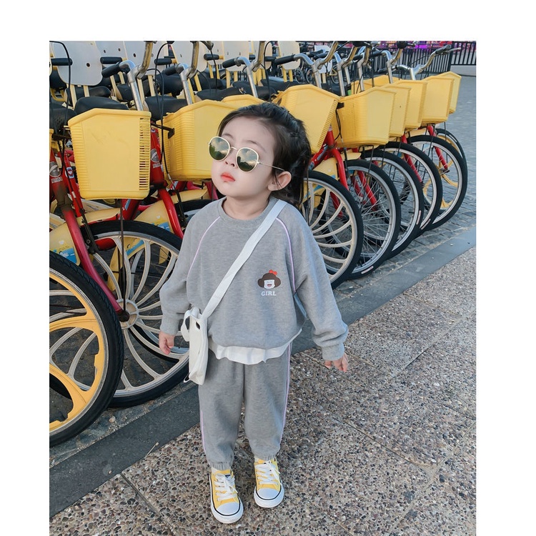 Bộ Áo Sweater Phối Quần Dài Giả Hai Lớp Dáng Rộng Thời Trang Xuân Thu Mới Cho Bé Gái