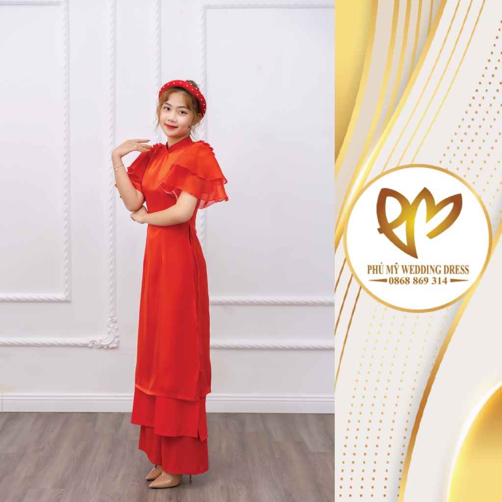 Áo dài truyền thống voan tơ cánh tiên màu đỏ