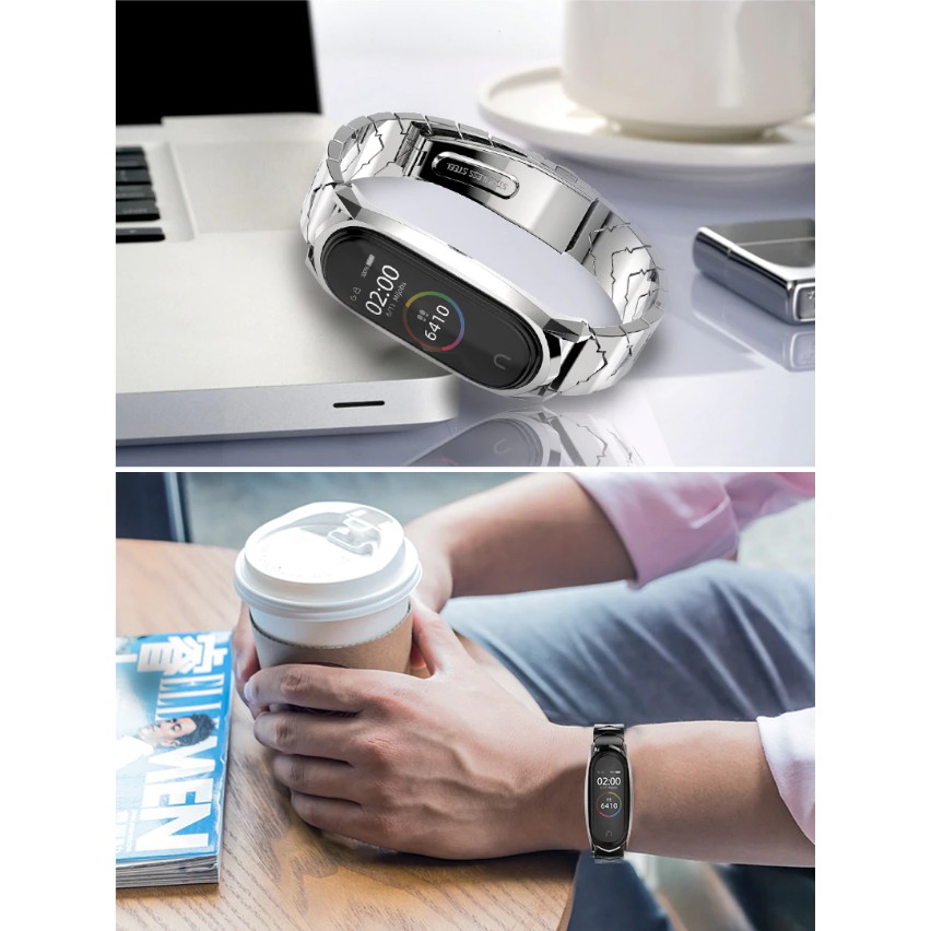 (Sẵn hàng VN) (Mijobs) Dây đeo kim loại mắt V-Type mới nhất cho Mi band 5/ Dây đeo cá tính cho Miband 5/4/ 3