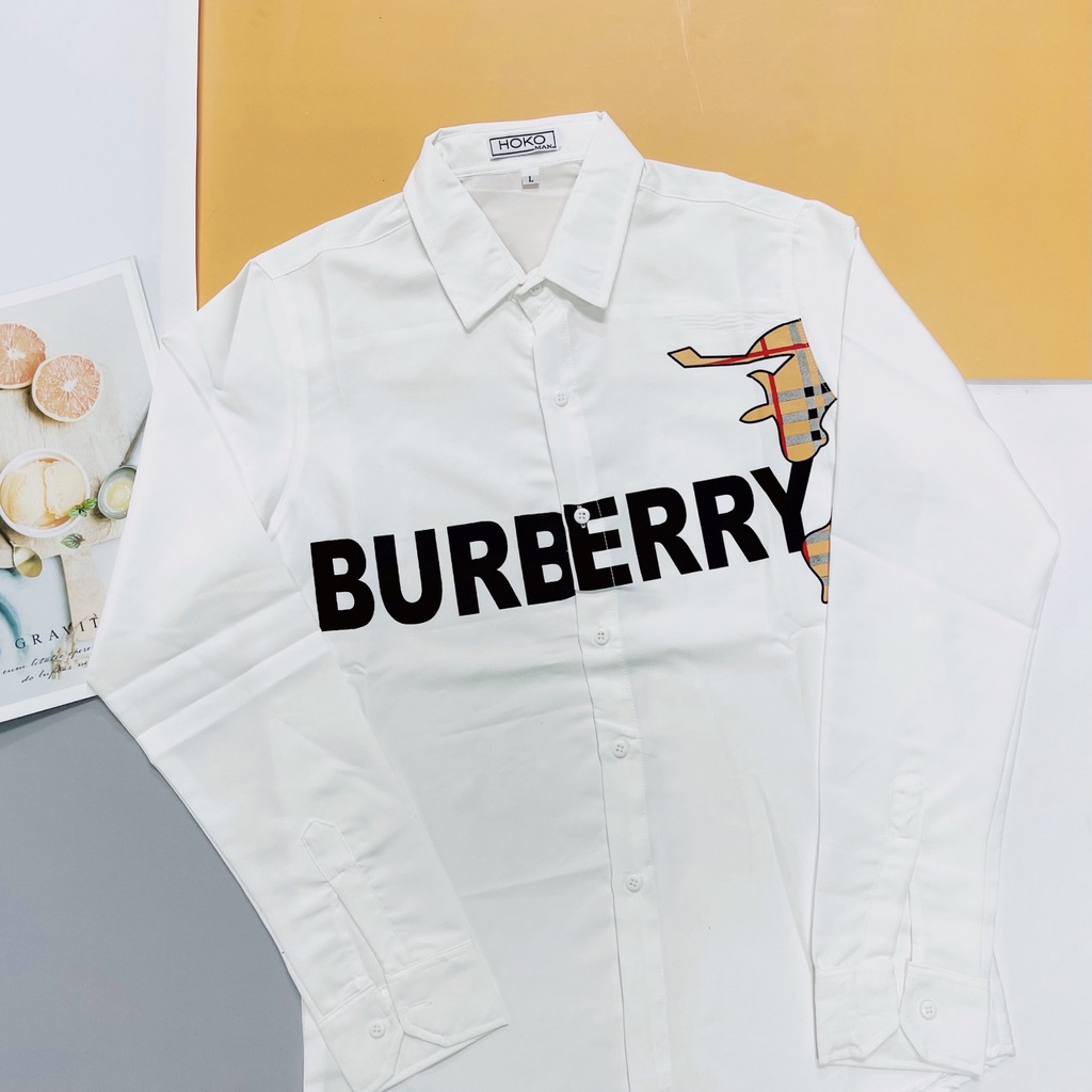 Áo sơ mi dài tay trắng BURBERRY form rộng đẹp lụa mát cổ bẻ che nút hàn quốc MEMOTOP