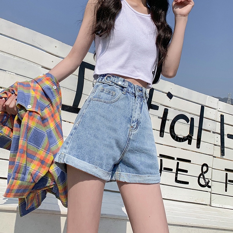 Quần sooc denim, sooc bò xắn gấu cạp cao lạ mắt cho bạn nữ năng động ngày hè