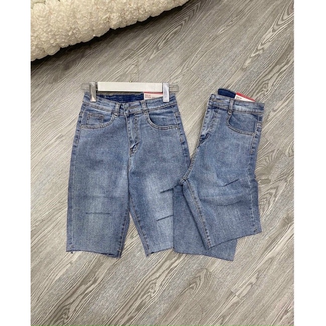 Quần Ngố Co Giản Rách 3 Đường Lưng Siêu Cao Chất Jean Giay Dặn