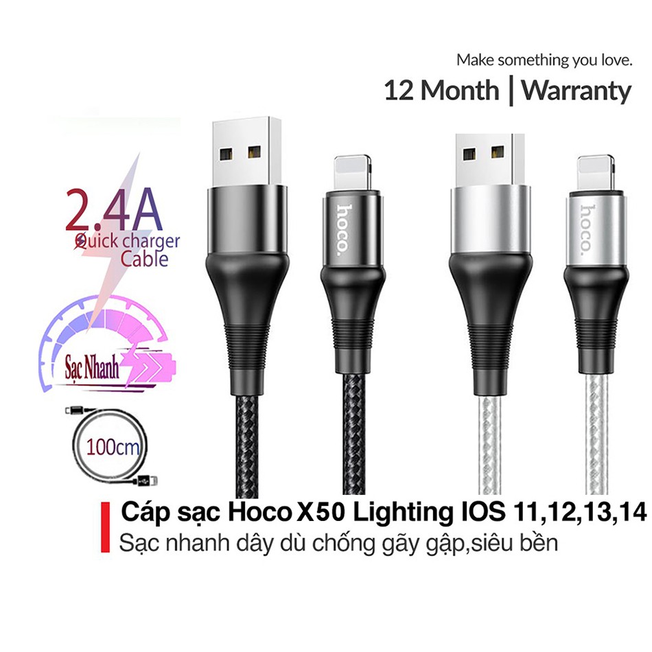 ⚡Mới⚡ Cáp Sạc 💎Sạc Nhanh + Chống Gãy💎 Dây Dài 1m 2m Hoco X50 3A 18W Lightning Type C Micro IPhone Android