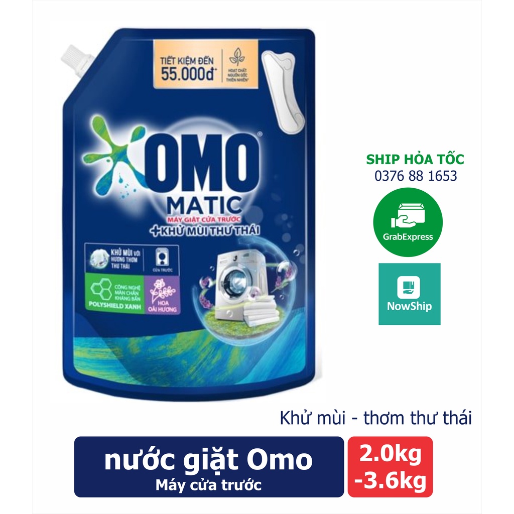 [Hỏa tốc] Nước giặt OMO Matic Cửa Trước Khử Mùi Thư Thái 2kg, 2.9kg, 3.6kg