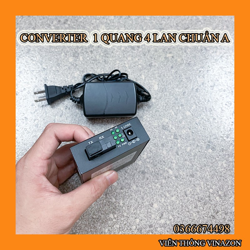 Thiết Bị Chuyển Đổi Quang Điện 1 Sợi Media Converter 1FO 1 Quang 4 LAN Chuẩn A