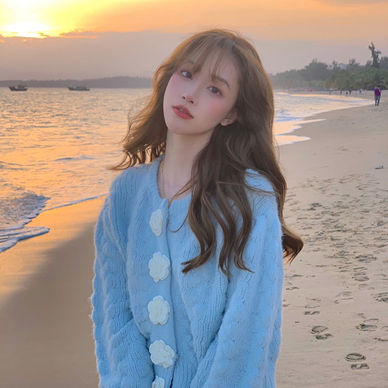 Áo khoác Cardigan tay dài in hoa thời trang xuân thu mới