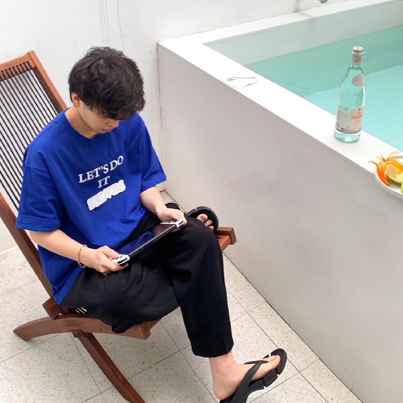 Áo Thun Nam Tay Ngắn Dáng Rộng Có In Chữ Phong Cách Hàn Quốc