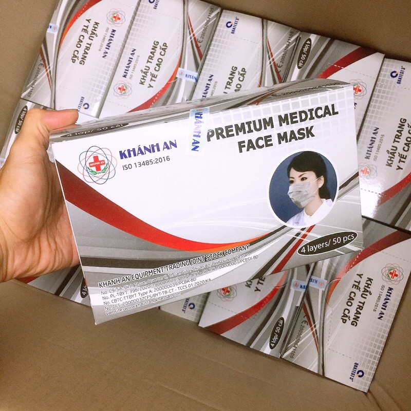 [Đại lý chính thức] Hộp khẩu trang y tế Khánh An 50 cái 4 lớp kháng khuẩn màu xám