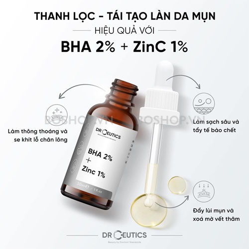 Serum BHA 2% + Zinc 1% DrCeutics Tẩy Tế Bào Chết Hóa Học Giảm Mụn 30ml