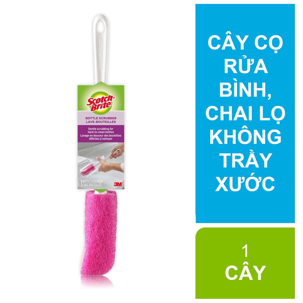 Cây cọ rửa bình, chai lọ Scotch Brite 3M đa năng - Không gây trầy xước, lớp mút cao cấp lấy sạch vết bẩn