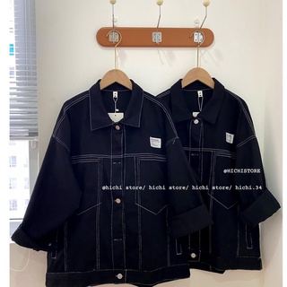 Áo khoác jeans đen viền chỉ nổi