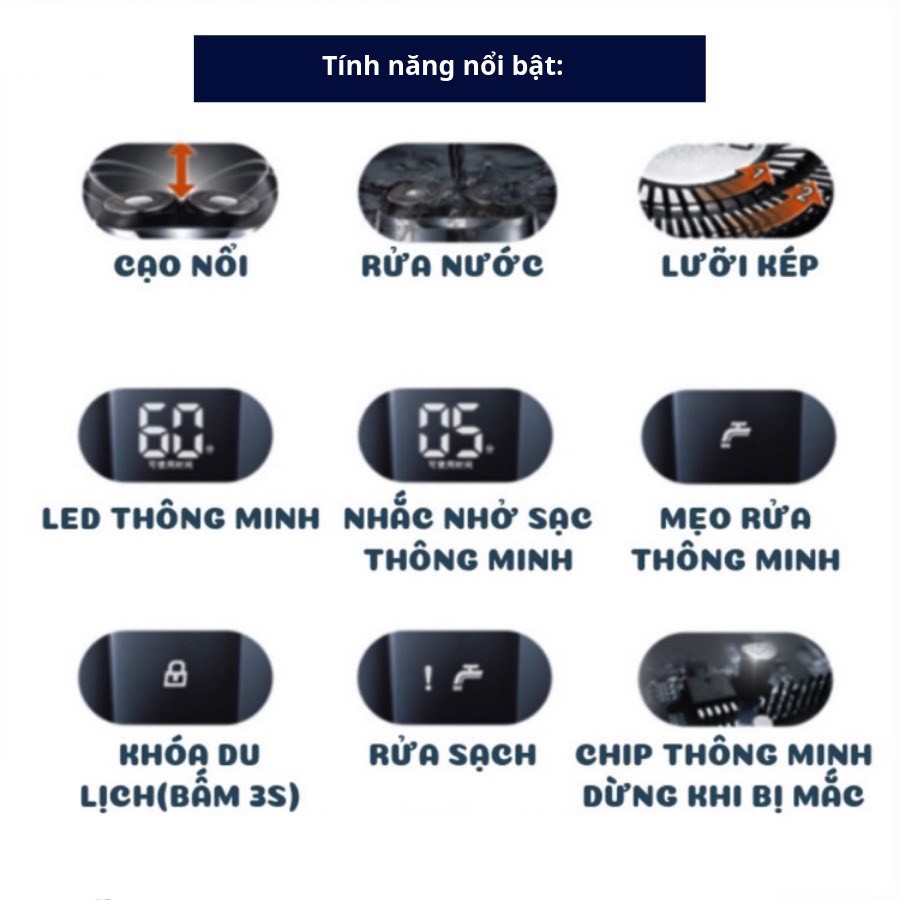 Máy cạo râu thông minh Flyco FS808, hai lưỡi, sạc nhanh, cạo khoẻ, chống nước