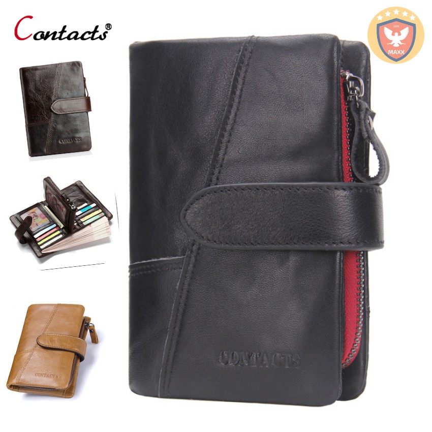 2022 Contact N1103-4 - Bảo Hành 2 Năm - Bóp Ví Đứng Bỏ Túi Da Ngựa Điên Men and Women Wallet Genuine Bò - Nam Nữ