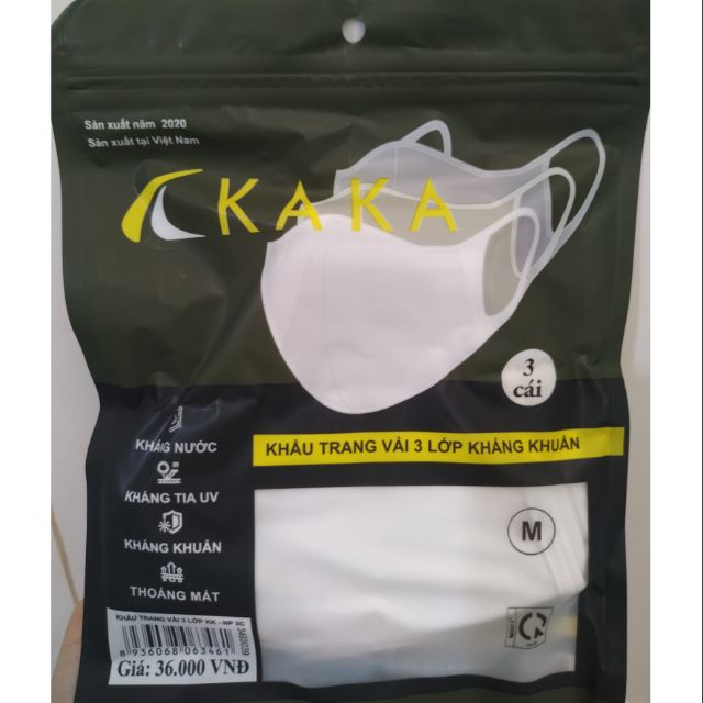 KHẨU TRANG VẢI KHÁNG KHUẨN 3 LỚP KAKA (3 CÁI/TÚI)