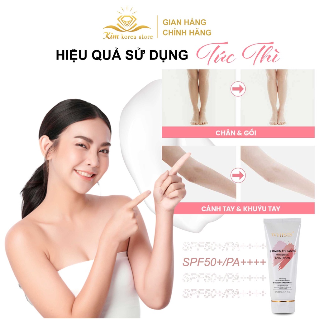 Kem Dưỡng Thể Trắng Da Chống Nắng WHISIS  Premium Collagen Whitening Body Lotion spf50+pa++++ 200ml