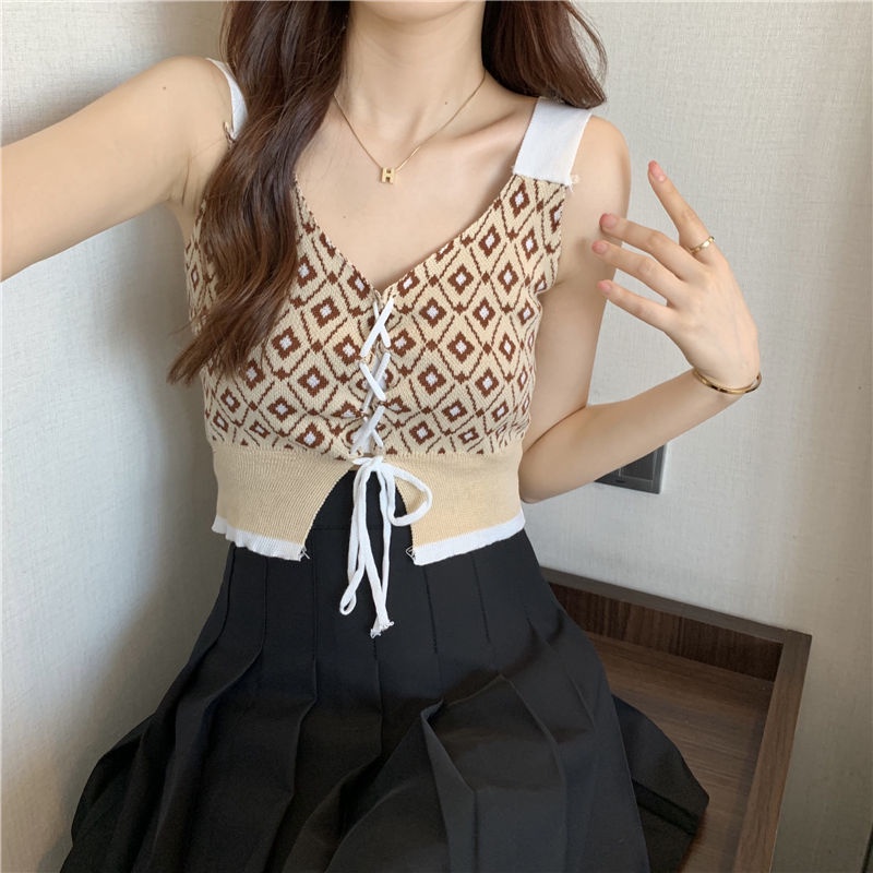 Áo Hai Dây Dáng Ngắn Họa Tiết Sọc Caro Thời Trang Mùa Hè Quyến Rũ Cho Nữ