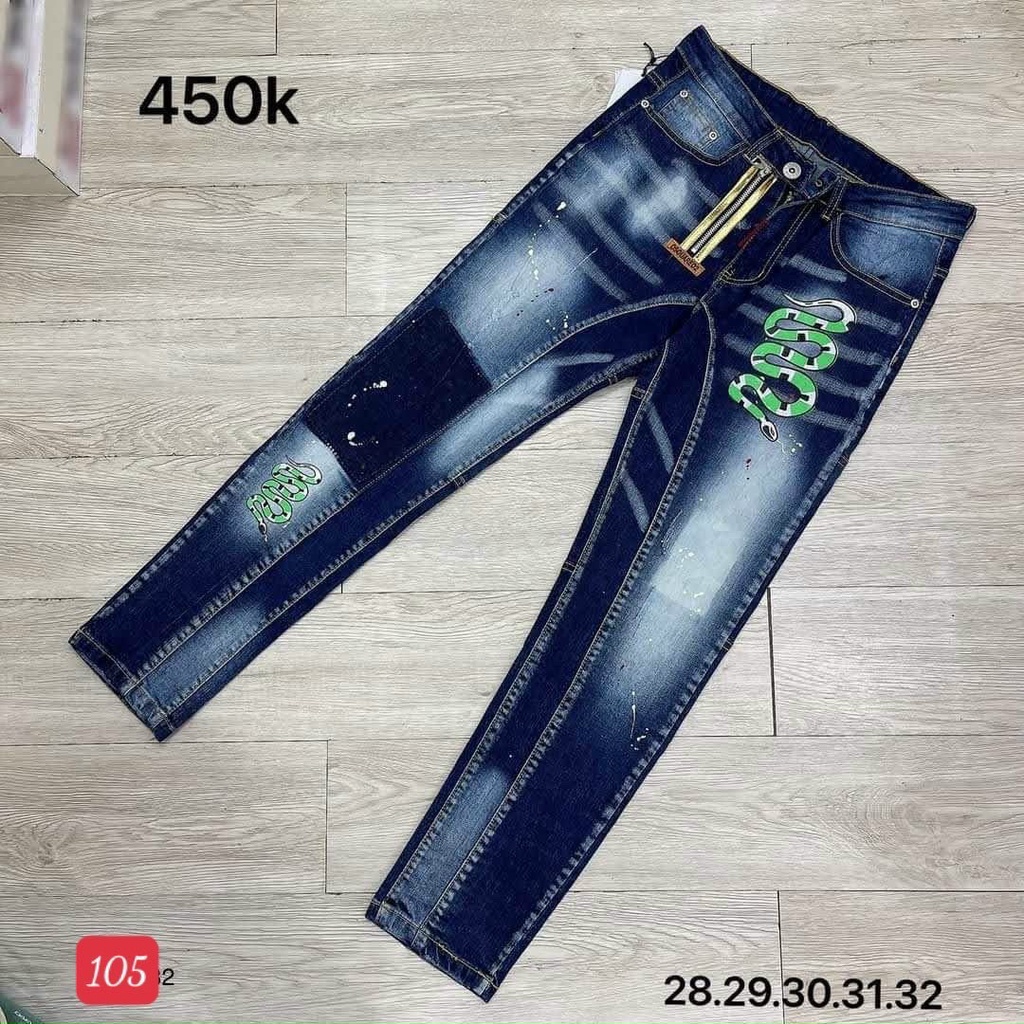 Quần jean nam dài đen xanh rách nhẹ thêu khóa lệch đẹp,chất bò co giãn giá tốt KAYSTORE