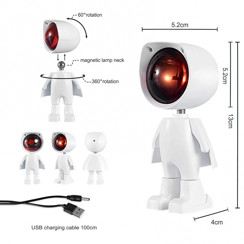 Đèn chiếu Licer hiệu ứng hoàng hôn tạo bầu không khí lãng mạn hình robot có thể sạc lại bằng cáp USB