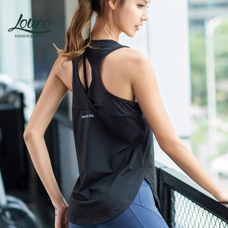 Áo tanktop nữ tập gym Louro LA70, kiểu áo tanktop nữ tập thể thao, yoga, zumba, chất liệu thoáng mát, co giãn 4 chiều 🎁