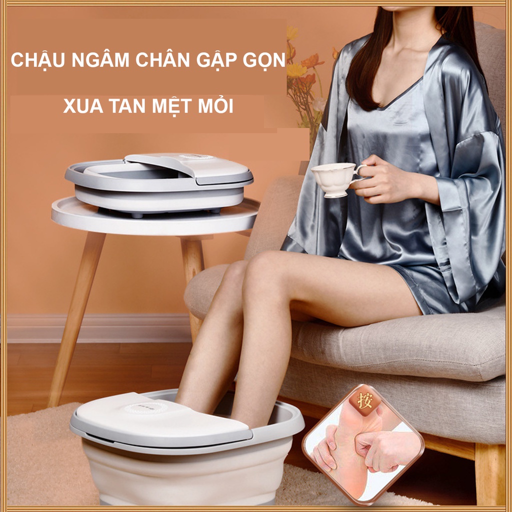 Chậu ngâm chân massage gấp gọn, Bồn ngâm chân mát xa cao cấp, tự động đun nước, giữ nhiệt ổn định