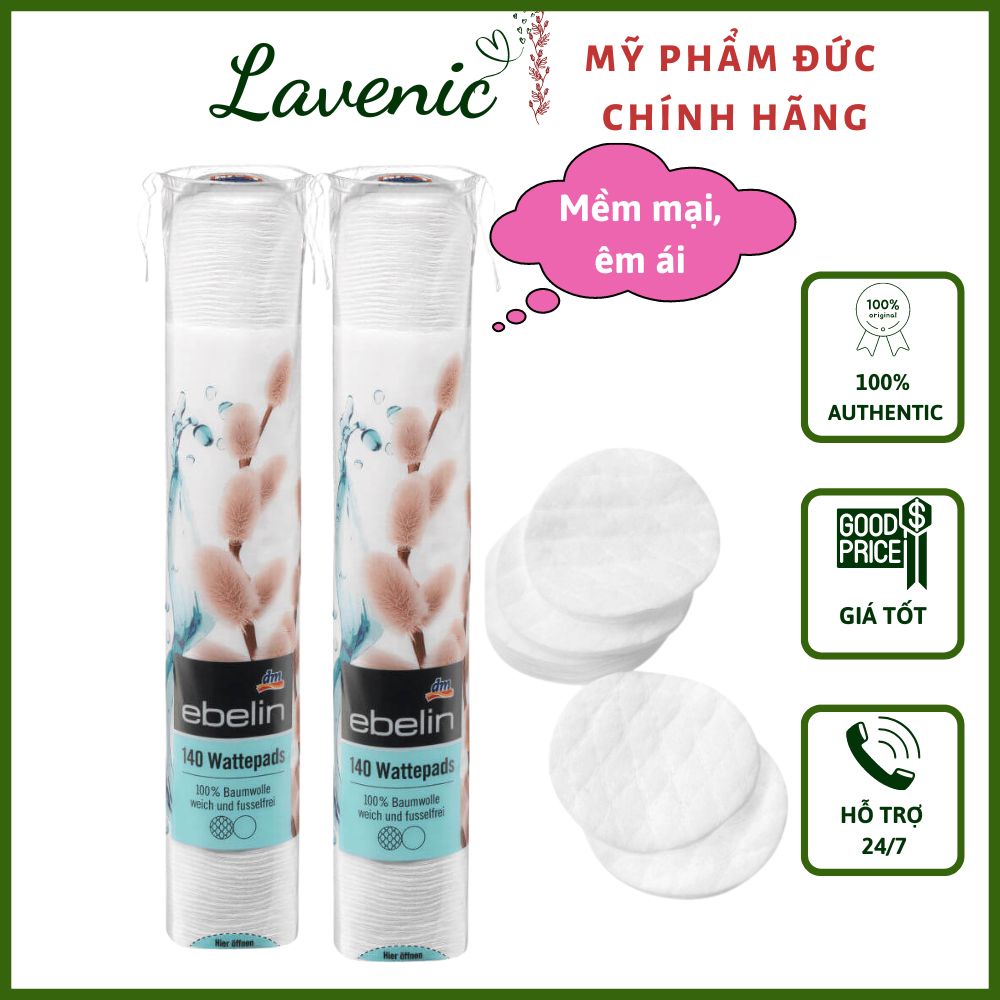 Bông tẩy trang Ebelin Wattepads 140 miếng, Hàng Đức - Shop Lavenic