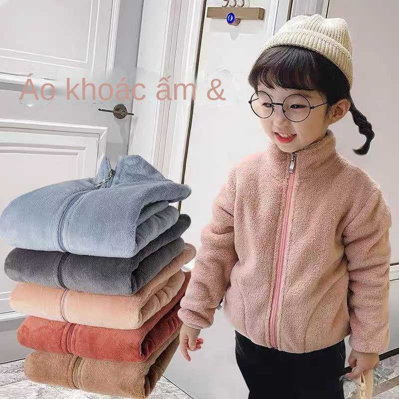 🔥Vết nóng🔥Quần giữ ấm cho bé trai, bé gái, áo khoác cardigan có khóa kéo nhung san hô phong cách Tây cho bé mẫu mới 21, áo thu đông