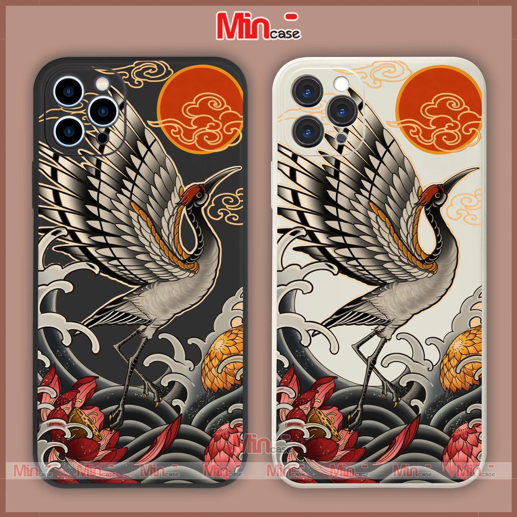 Ốp lưng điện thoại iPhone chim hạc cạnh viền vuông silicon dẻo cho ip 6/6s/7/8/X/XS/XR/11/12/13/14 Pro Plus Max Mincase