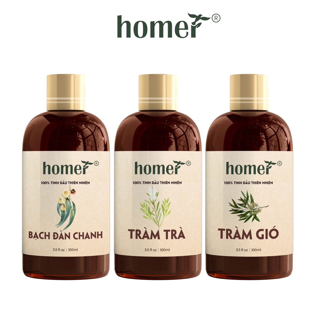 Combo 3 tinh dầu Bạch Đàn Chanh + Tràm Trà + Tràm Gió Homer 20ml/chai