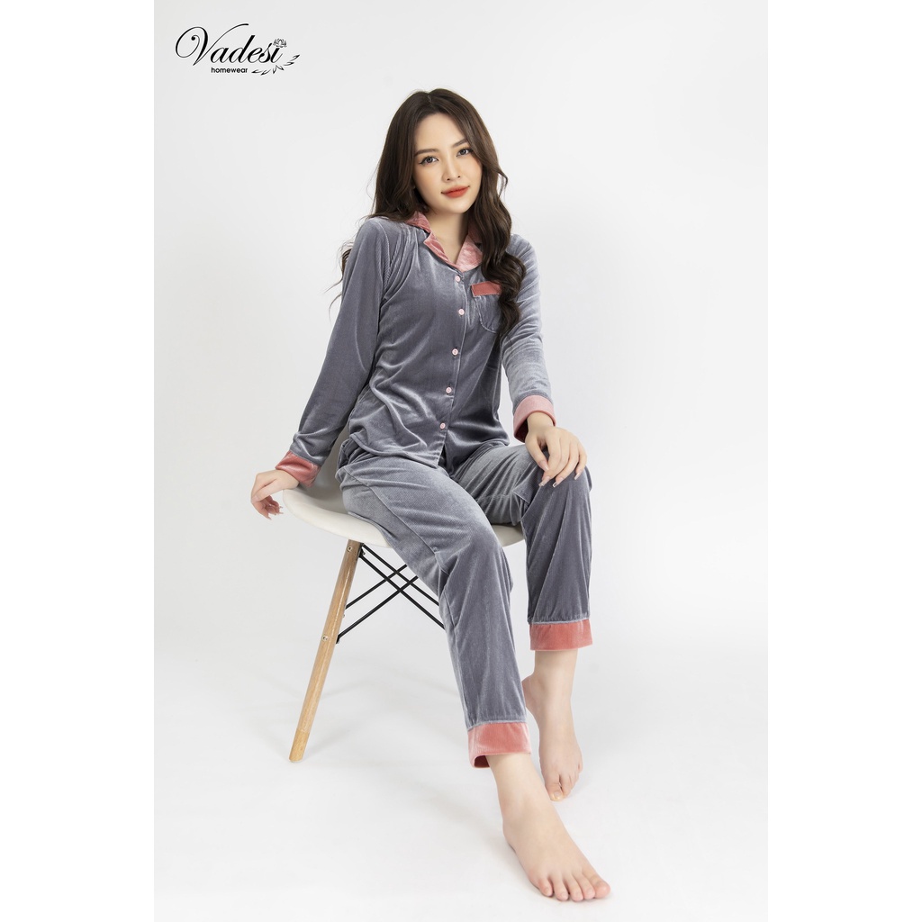 Đồ Bộ Thu Đông Mặc Nhà Nữ Set Pijama Cao Cấp VADESI Dài Tay Chất Nhung Tăm Giữ Nhiệt  Tốt Ấm Mềm Co Giãn Mặc Sau Sinh